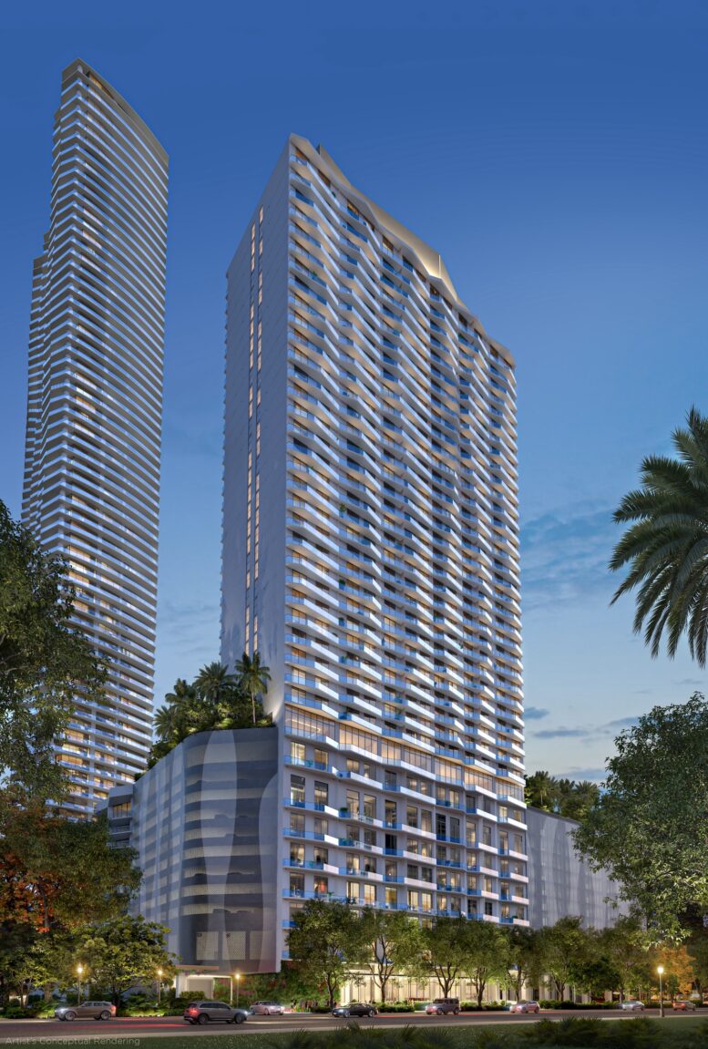 Render de Viceroy Brickell con Baccarat Residences al fondo