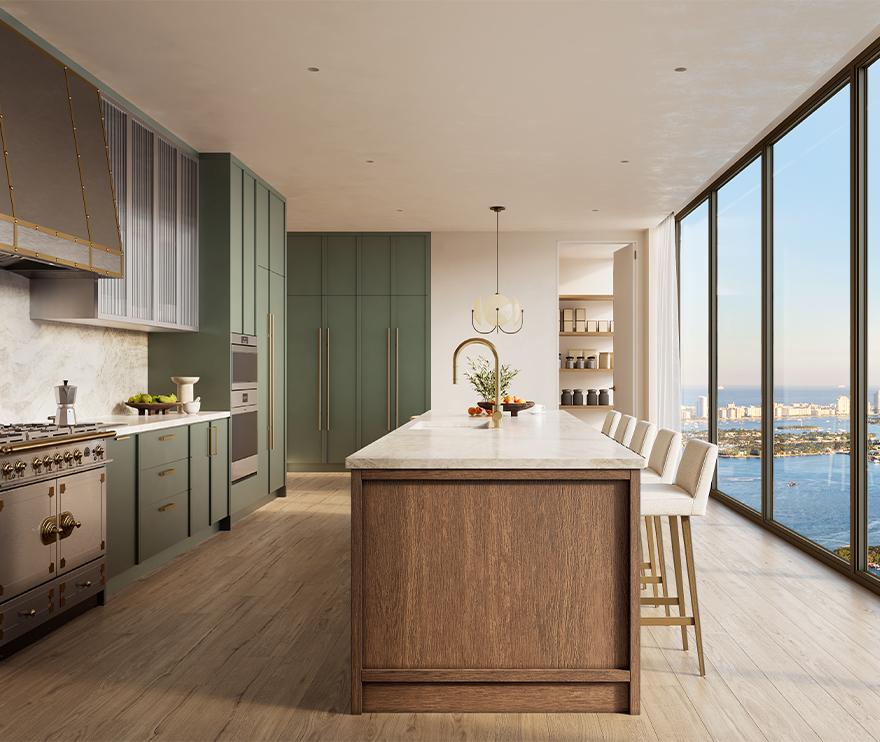 Render interior de cocina en Villa Miami, Edgewater
